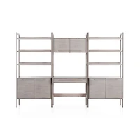 Tate Stone Bookcase Desk with Outlet and 2 Bookcase Cabinets