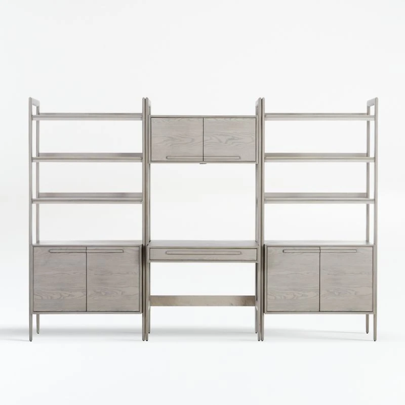 Tate Stone Bookcase Desk with Outlet and 2 Bookcase Cabinets