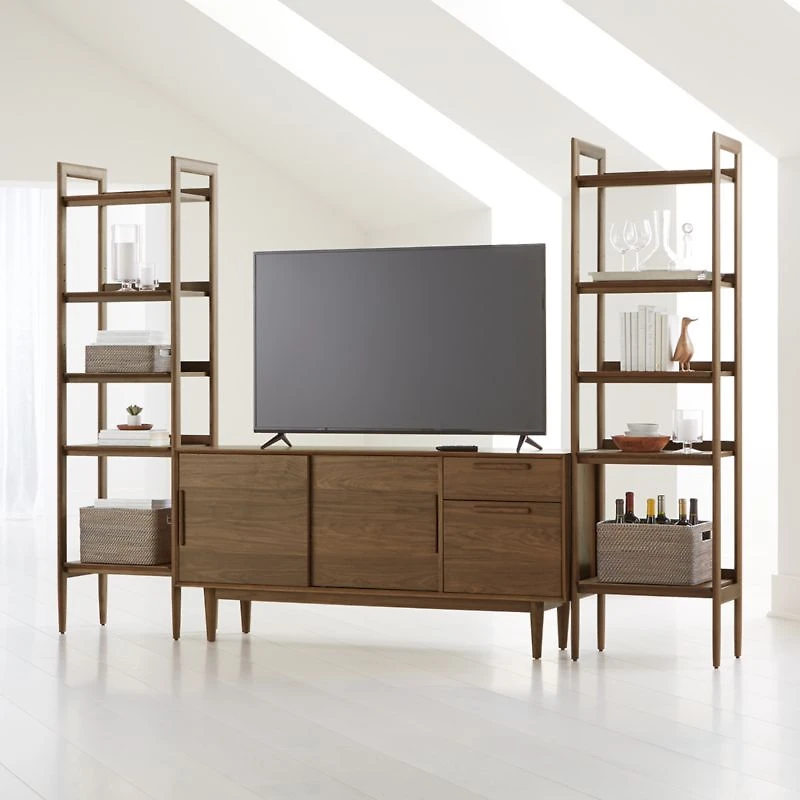 Tate 108.5" Walnut Storage Media Console and Bookshelf Set