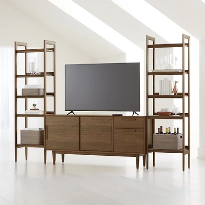 Tate 108.5" Walnut Storage Media Console and Bookshelf Set