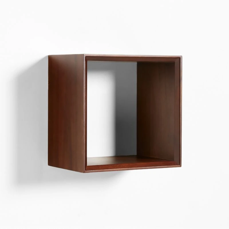 Tatum Walnut Brown Wood Floating Cube Shelf