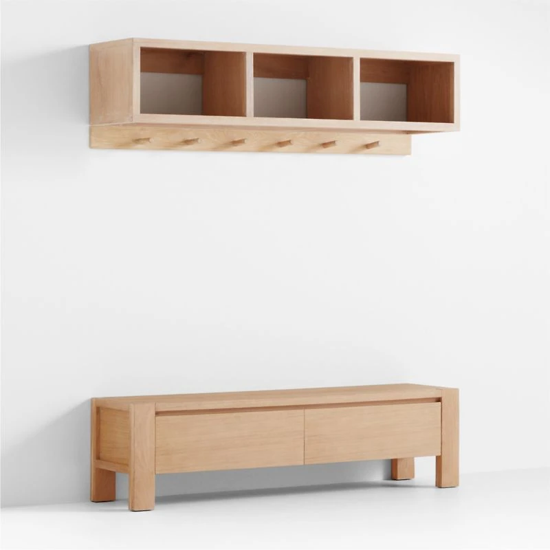 Terra Natural White Oak Wood 3-Piece Entryway Storage with Bench