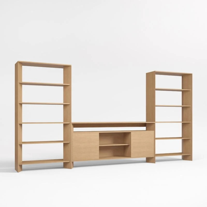 Terrazza 148" Natural Solid Oak Wood Storage Media Console Set