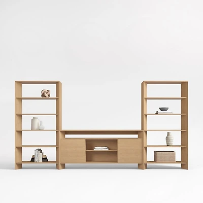 Terrazza 148" Natural Solid Oak Wood Storage Media Console Set