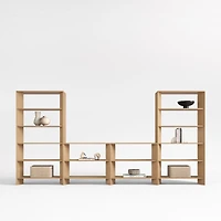 Terrazza 152" Natural Solid Oak Wood Open Storage Media Console Set