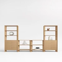 Terrazza 152" Natural Solid Oak Wood Storage Media Console Set