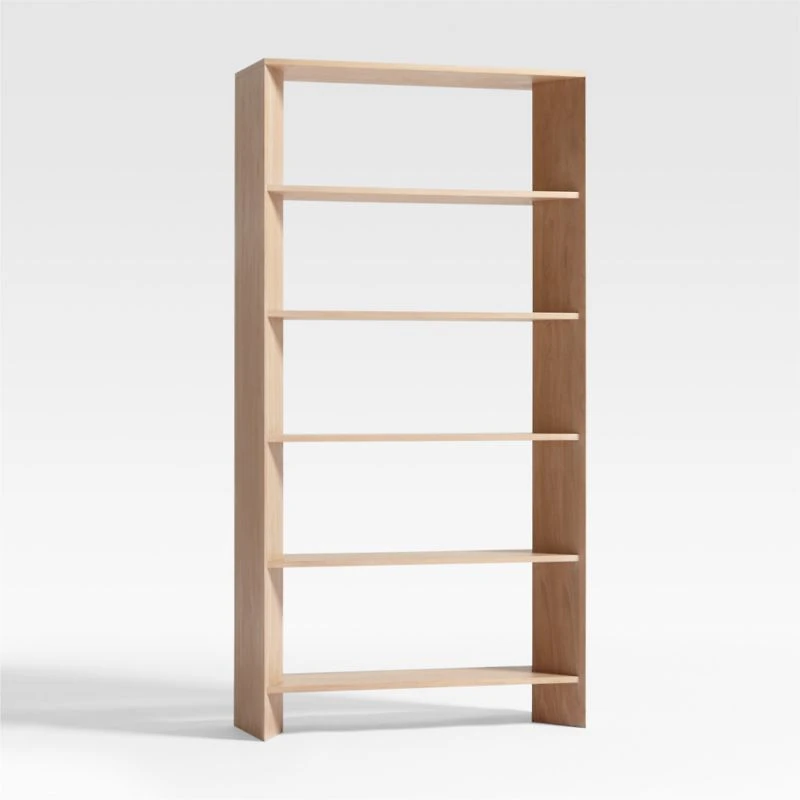 Terrazza 38" Natural Solid Oak Wood 5-Shelf Storage Bookshelf