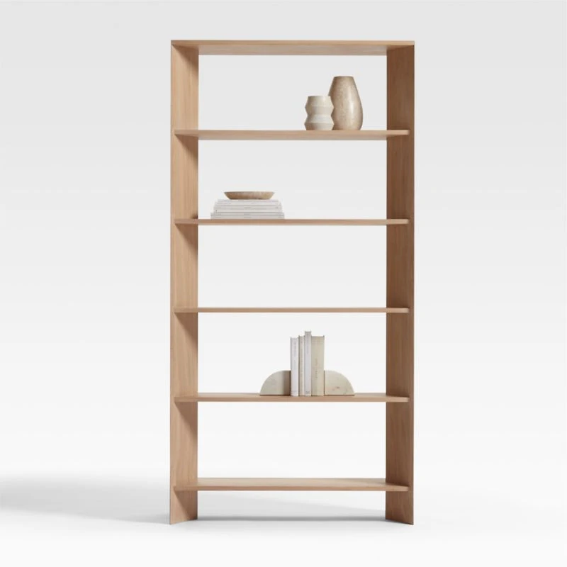 Terrazza 38" Natural Solid Oak Wood 5-Shelf Storage Bookshelf