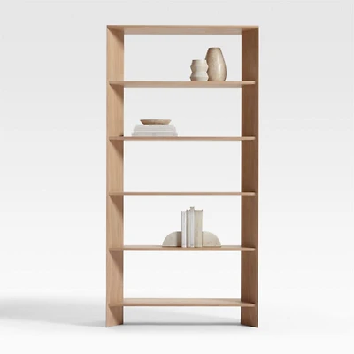 Terrazza 38" Natural Solid Oak Wood 5-Shelf Storage Bookshelf