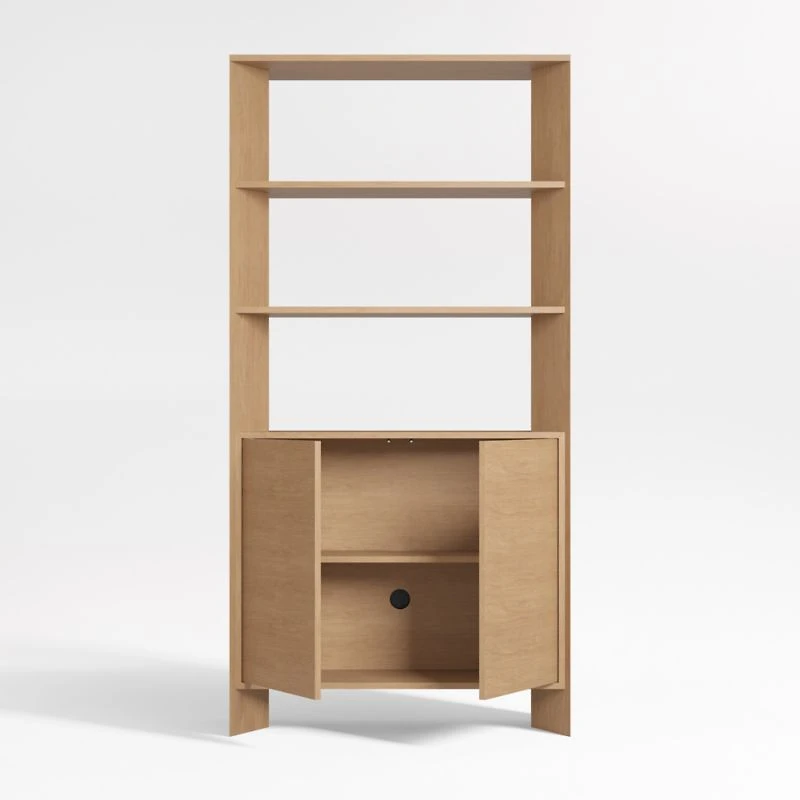 Terrazza 38" Natural Solid Oak Wood 2-Shelf Storage Bookcase Cabinet