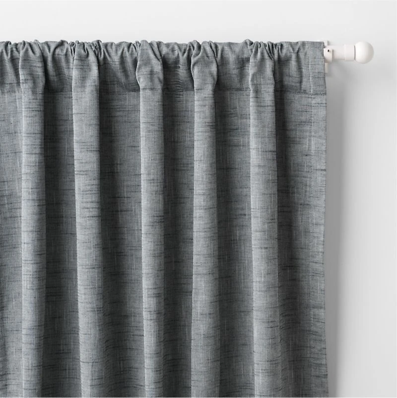 Mist Blue Textural Organic Cotton Chambray Blackout Window Curtain Panel 44"x84"