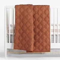 Almond Brown Geometric Stitch Embroidered Cotton Baby Crib Quilt