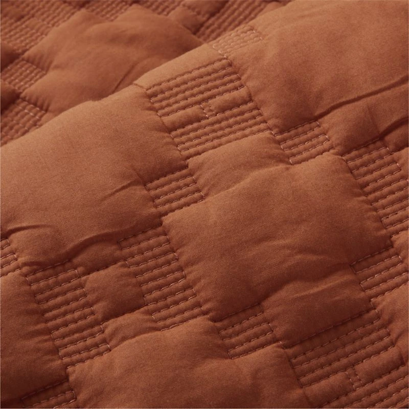 Almond Brown Geometric Stitch Embroidered Cotton Baby Crib Quilt