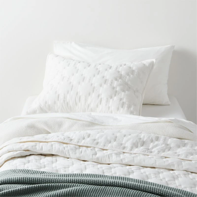 White Geometric Stitch Embroidered Cotton Kids Twin Quilt