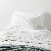 White Geometric Stitch Embroidered Cotton Kids Twin Quilt