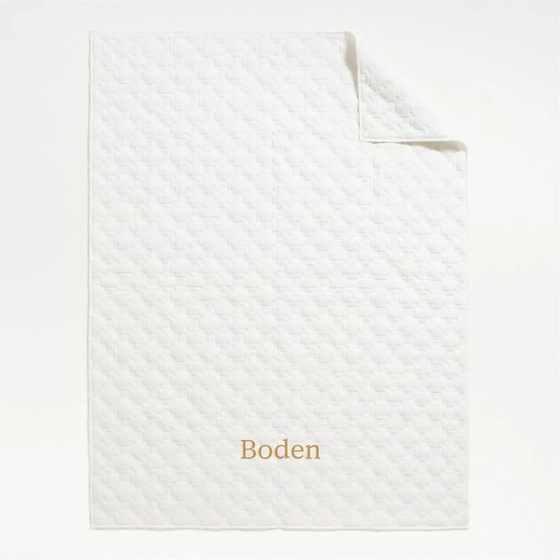 White Geometric Stitch Embroidered Cotton Kids Twin Quilt