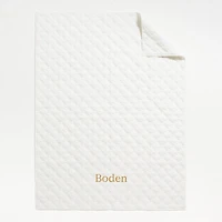 White Geometric Stitch Embroidered Cotton Kids Twin Quilt