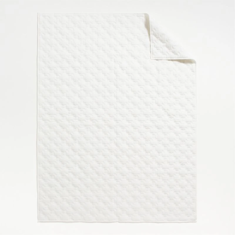 White Geometric Stitch Embroidered Cotton Kids Twin Quilt
