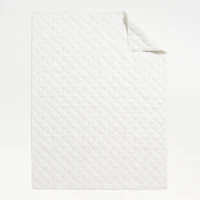 White Geometric Stitch Embroidered Cotton Kids Twin Quilt