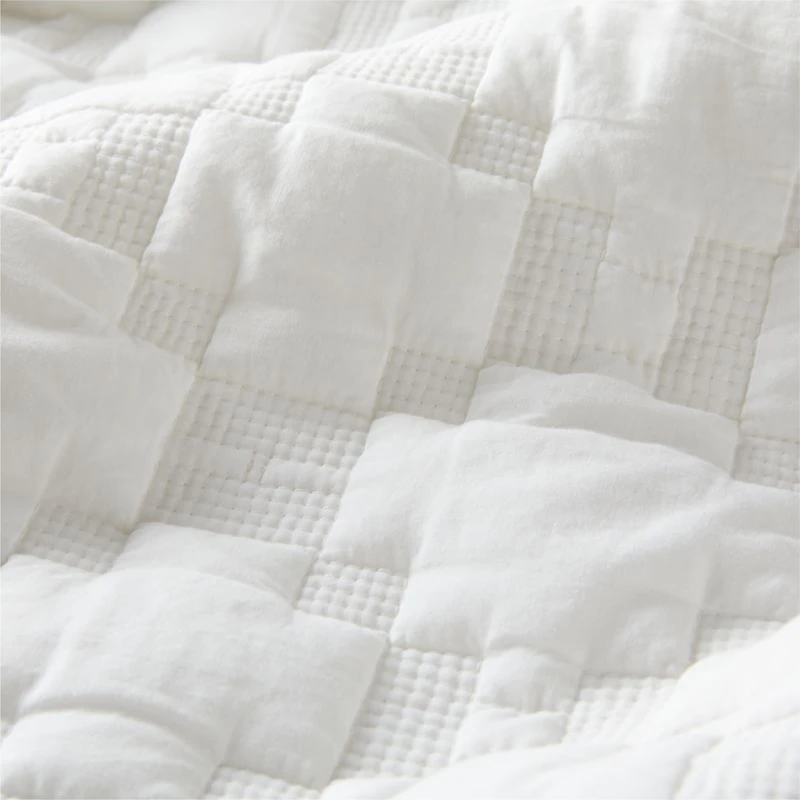 White Geometric Stitch Embroidered Cotton Kids Twin Quilt