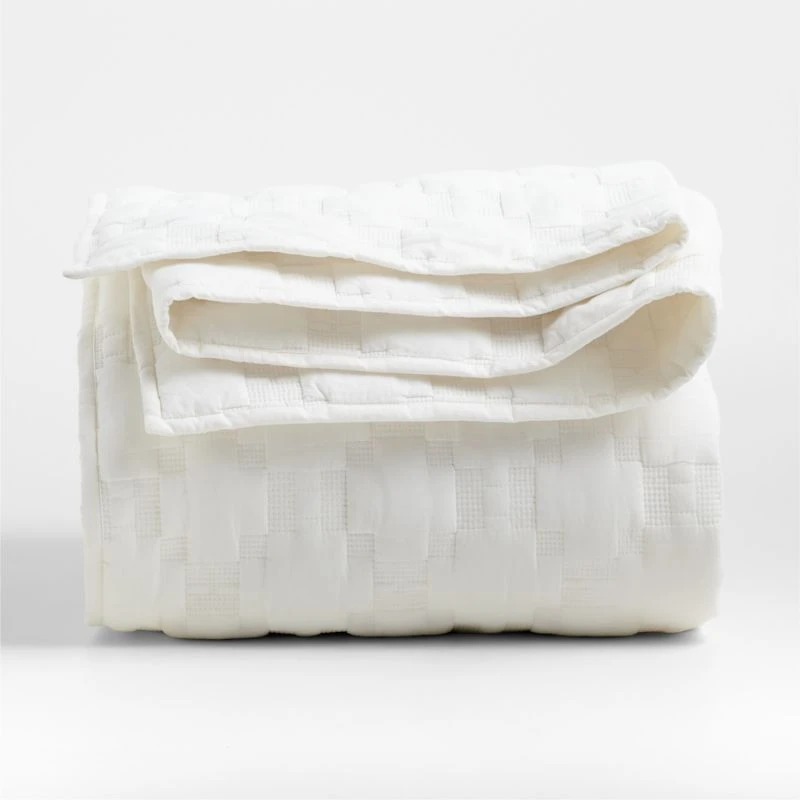 White Geometric Stitch Embroidered Cotton Kids Twin Quilt