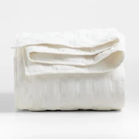 White Geometric Stitch Embroidered Cotton Kids Twin Quilt