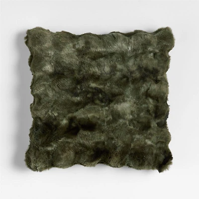 Textured Faux Fur 20"x20" Burnt Green Throw Pillow with Feather Insert