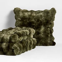 Textured Faux Fur 20"x20" Burnt Green Throw Pillow with Feather Insert