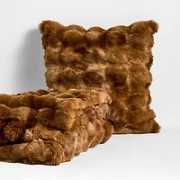 Textured Faux Fur 20"x20" Maple Brown Throw Pillow with Feather Insert