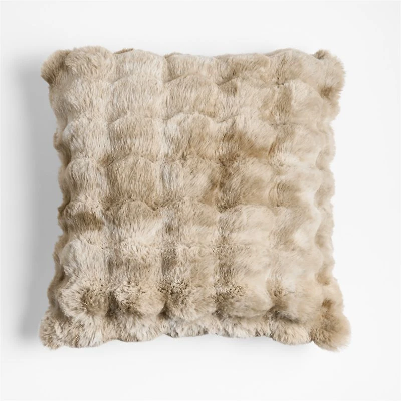 Textured Faux Fur Sierra Tan 20"x20" Throw Pillow with Feather Insert