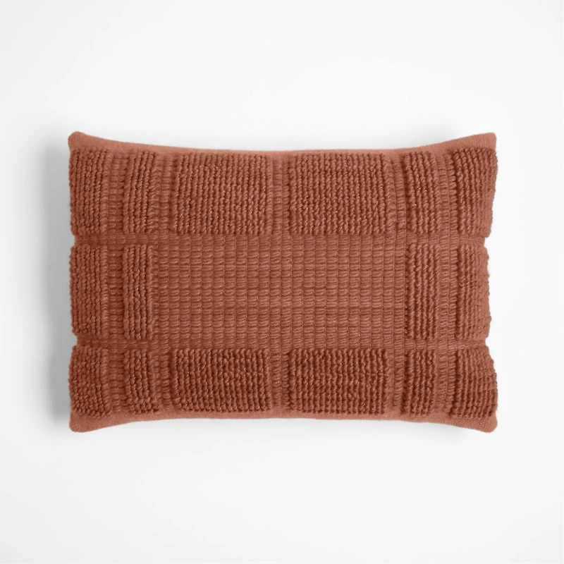 Lancaster 22"x15" Textured Spiced Orange Plaid Lumbar Pillow Cover