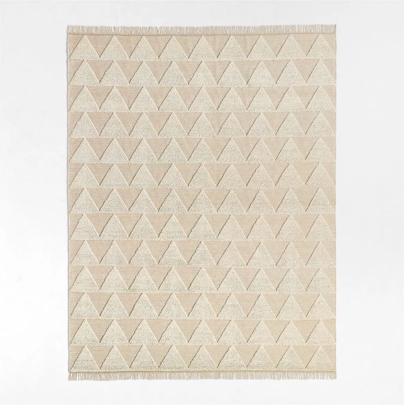 Textured Triangle Beige Hand-Woven Flatweave Kids Area Rug 6'x9'