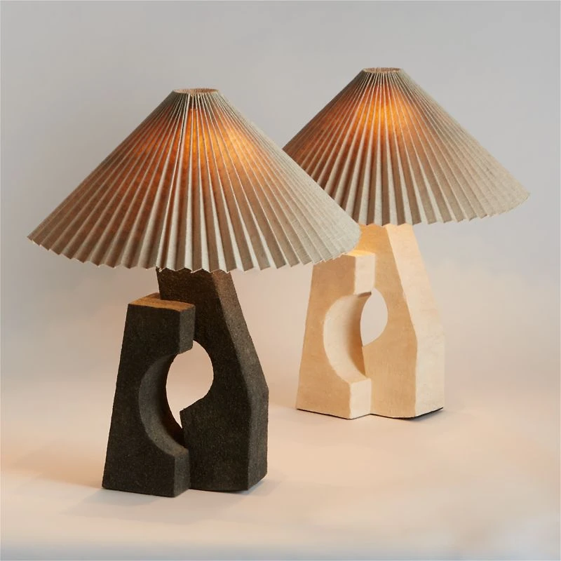 Ruins Cream Ceramic Sculptural Table Lamp with Pleated Shade by Athena Calderone 20"