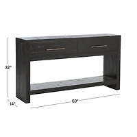 Theo 60" Rectangular Black Acacia Wood Storage Console Table with Shelf