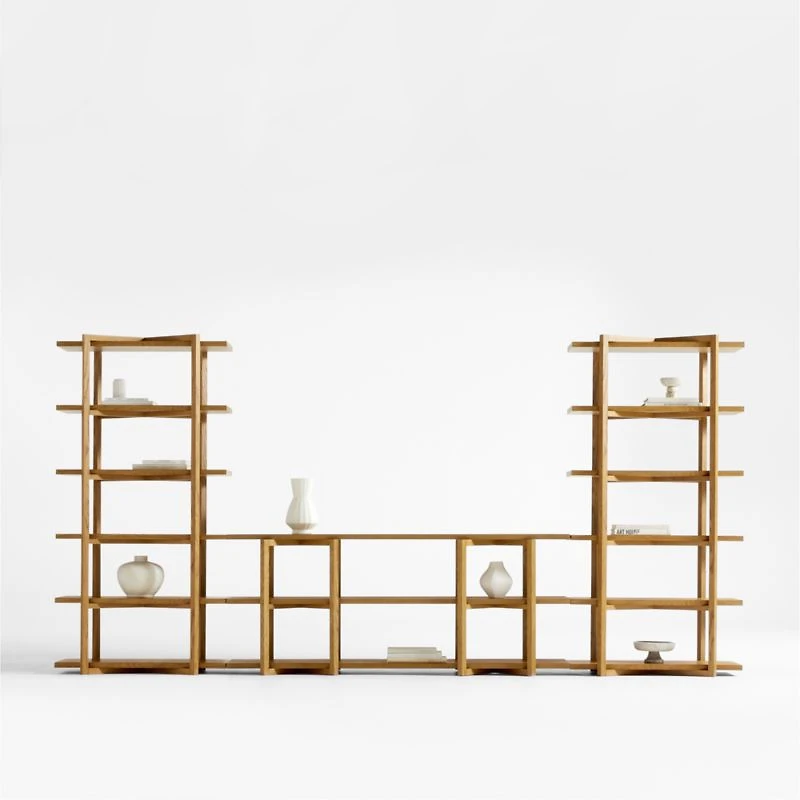 Thomas 120" Barley Oak Wood Modular Bookcase, Set of 3