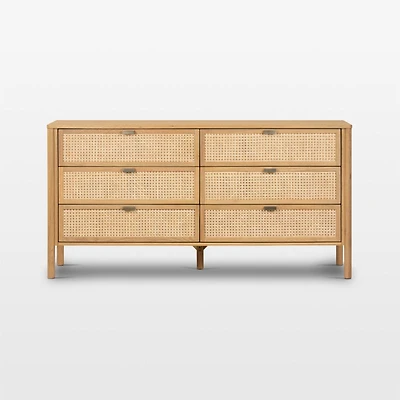 Tisdell Cane and Khaki Oak Wood 6-Drawer Dresser