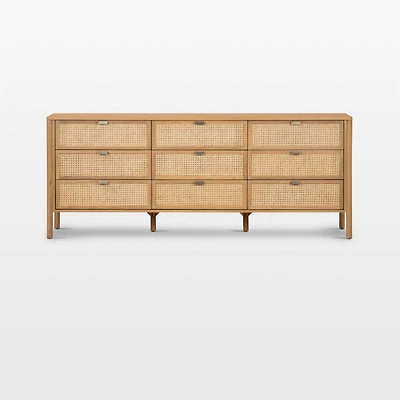 Tisdell Cane and Khaki Oak Wood 9-Drawer Dresser