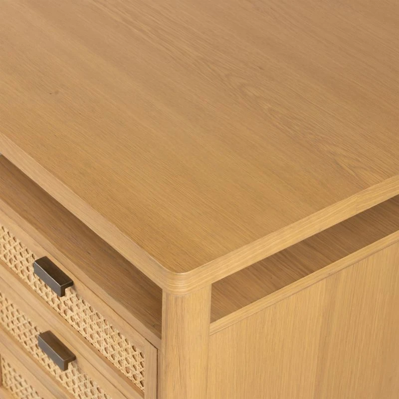 Tisdell Cane and Khaki Oak Wood Desk with Drawers