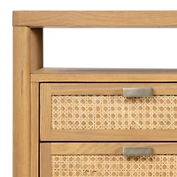 Tisdell Cane and Khaki Oak Wood Desk with Drawers