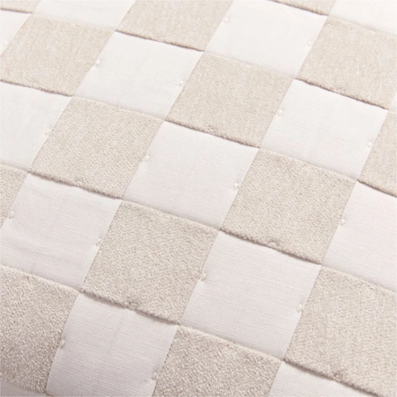 Tonal Checkerboard Organic Cotton Linen Blend 23"x23" Arctic Ivory Throw Pillow with Feather Insert