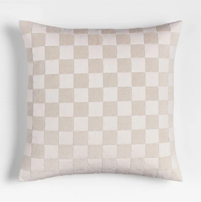 Tonal Checkerboard Organic Cotton Linen Blend 23"x23" Arctic Ivory Throw Pillow with Feather Insert