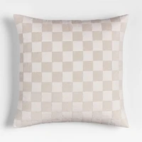 Tonal Checkerboard Organic Cotton Linen Blend 23"x23" Arctic Ivory Throw Pillow with Feather Insert
