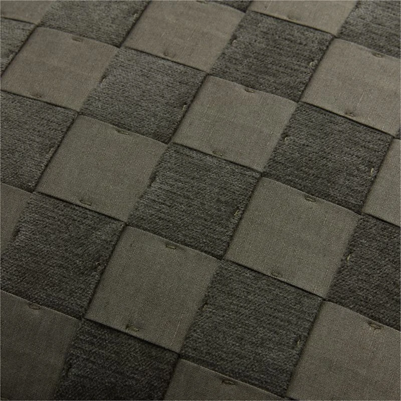 Tonal Checkerboard Organic Cotton Linen Blend 23"x23" Burnt Green Throw Pillow with Feather Insert