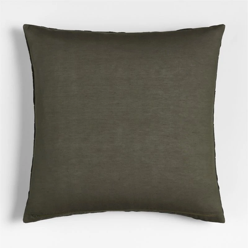 Tonal Checkerboard Organic Cotton Linen Blend 23"x23" Burnt Green Throw Pillow with Feather Insert