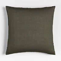 Tonal Checkerboard Organic Cotton Linen Blend 23"x23" Burnt Green Throw Pillow with Feather Insert