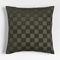 Tonal Checkerboard Organic Cotton Linen Blend 23"x23" Burnt Green Throw Pillow with Feather Insert