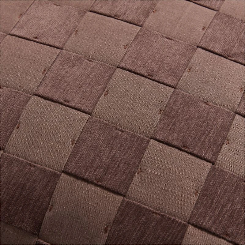 Tonal Checkerboard Organic Cotton Linen Blend 23"x23" Deep Brown Throw Pillow with Feather Insert