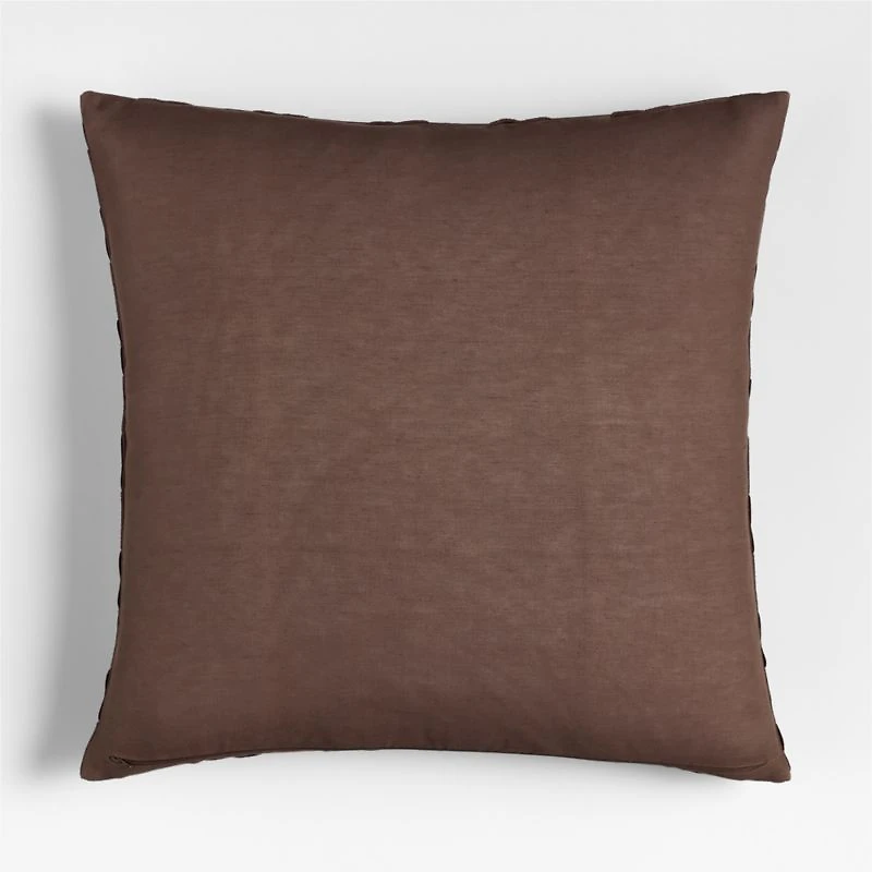 Tonal Checkerboard Organic Cotton Linen Blend 23"x23" Deep Brown Throw Pillow with Feather Insert