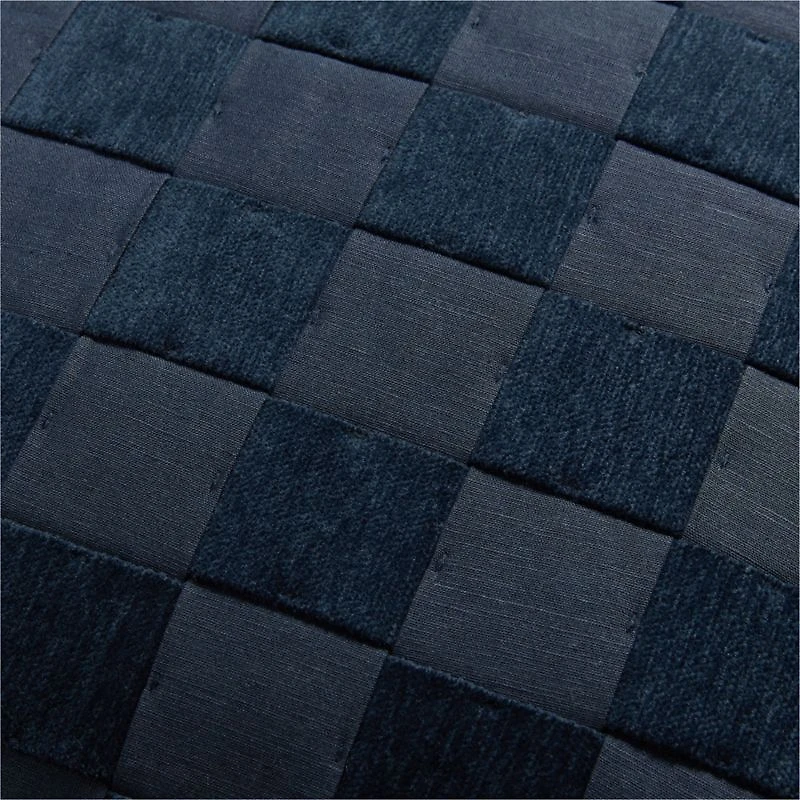 Tonal Checkerboard Organic Cotton Linen Blend 23"x23" Deep Indigo Throw Pillow with Feather Insert