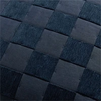 Tonal Checkerboard Organic Cotton Linen Blend 23"x23" Deep Indigo Throw Pillow with Feather Insert
